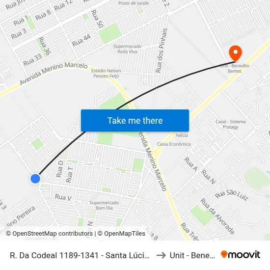 R. Da Codeal 1189-1341 - Santa Lúcia Maceió - Al 57082-117 Brasil to Unit - Benedito Bentes map
