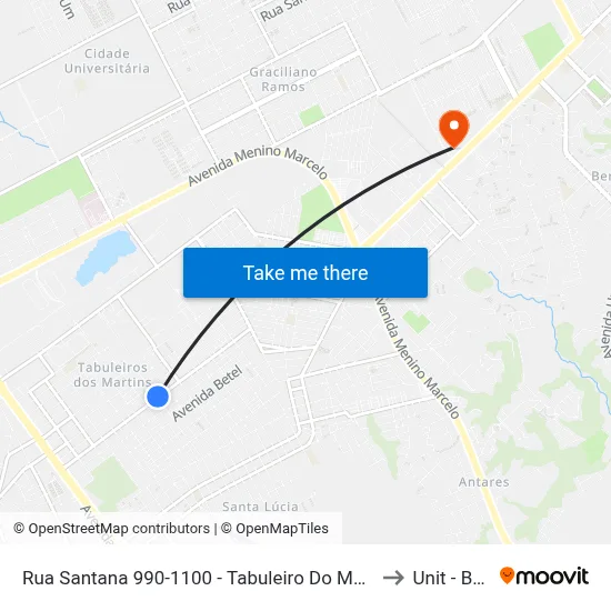 Rua Santana 990-1100 - Tabuleiro Do Martins Maceió - Al 57081-020 República Federativa Do Brasil to Unit - Benedito Bentes map