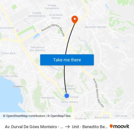 Av. Durval De Góes Monteiro - Havan to Unit - Benedito Bentes map