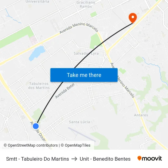 Smtt - Tabuleiro Do Martins to Unit - Benedito Bentes map