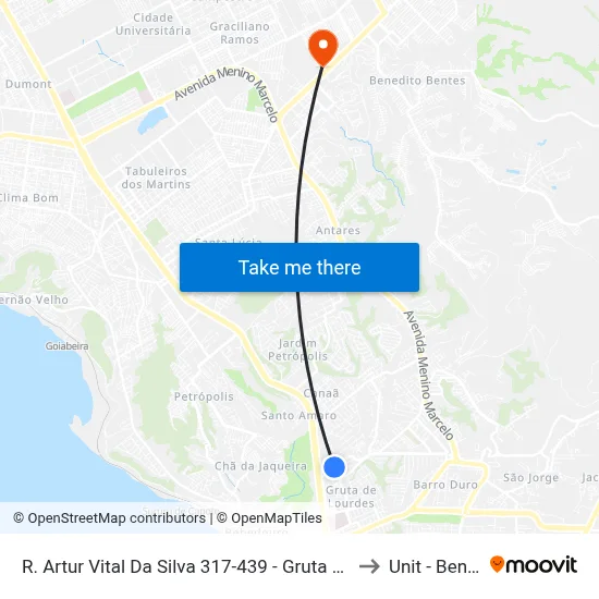 R. Artur Vital Da Silva 317-439 - Gruta De Lourdes Maceió - Al 57052-790 Brasil to Unit - Benedito Bentes map