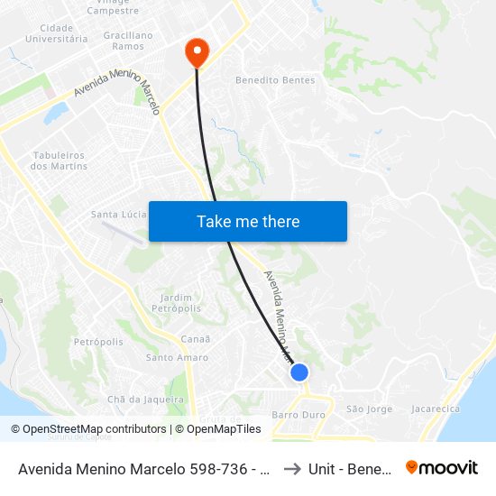 Avenida Menino Marcelo 598-736 - Barro Duro Maceió - Al Brasil to Unit - Benedito Bentes map