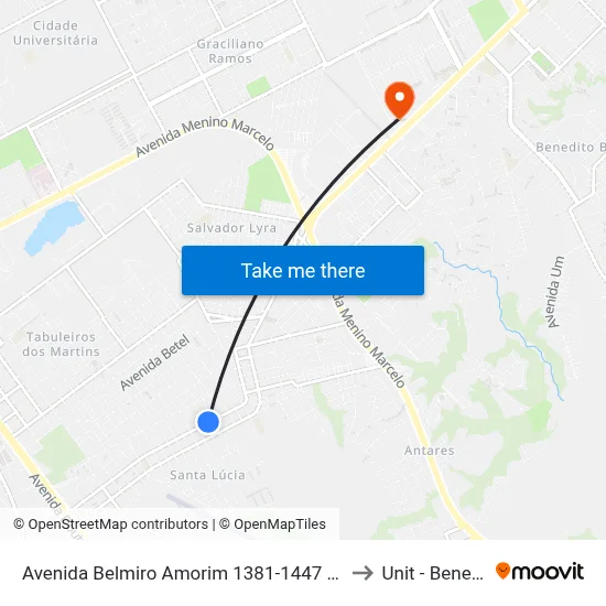 Avenida Belmiro Amorim 1381-1447 - Santa Lúcia Maceió - Al Brasil to Unit - Benedito Bentes map