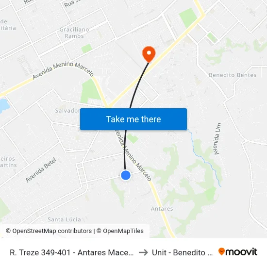 R. Treze 349-401 - Antares Maceió - Al Brasil to Unit - Benedito Bentes map