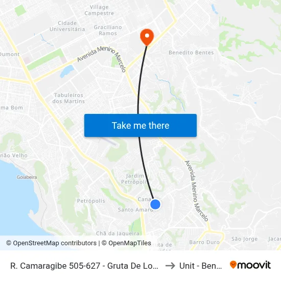 R. Camaragibe 505-627 - Gruta De Lourdes Maceió - Al 57045-850 Brasil to Unit - Benedito Bentes map