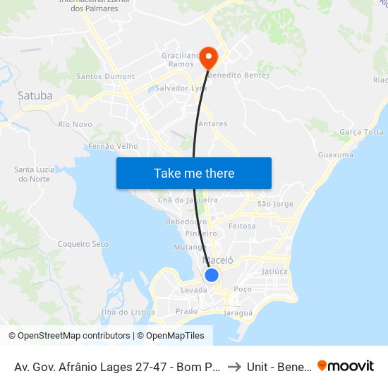 Av. Gov. Afrânio Lages 27-47 - Bom Parto Maceió - Al 57017-340 Brasil to Unit - Benedito Bentes map