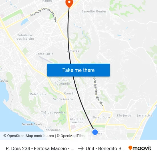 R. Dois 234 - Feitosa Maceió - Al Brasil to Unit - Benedito Bentes map
