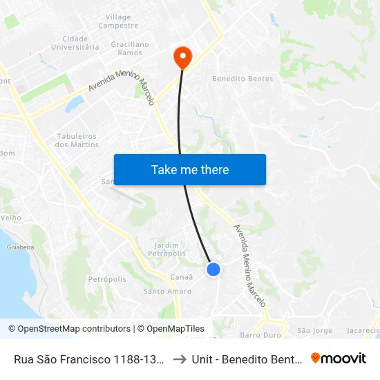 Rua São Francisco 1188-1370 to Unit - Benedito Bentes map