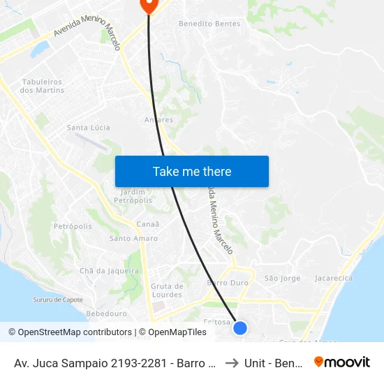 Av. Juca Sampaio 2193-2281 - Barro Duro Maceió - Al 57046-242 Brasil to Unit - Benedito Bentes map