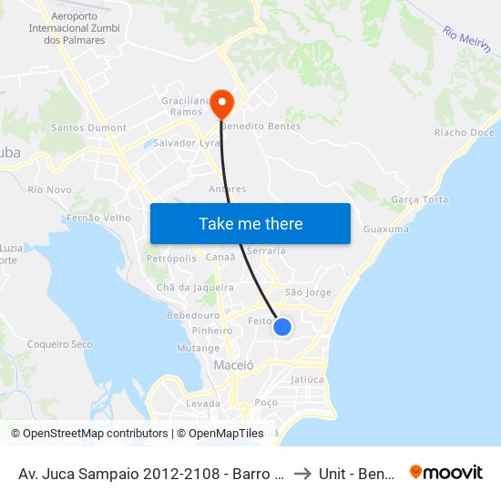 Av. Juca Sampaio 2012-2108 - Barro Duro Maceió - Al 57046-242 Brasil to Unit - Benedito Bentes map
