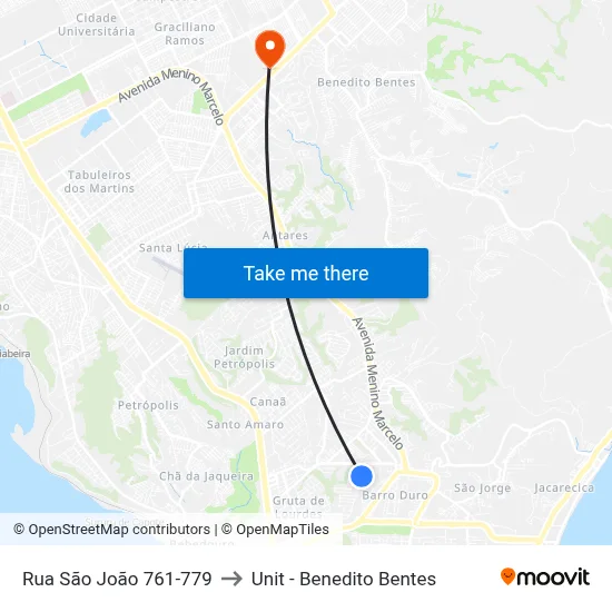 Rua São João 761-779 to Unit - Benedito Bentes map