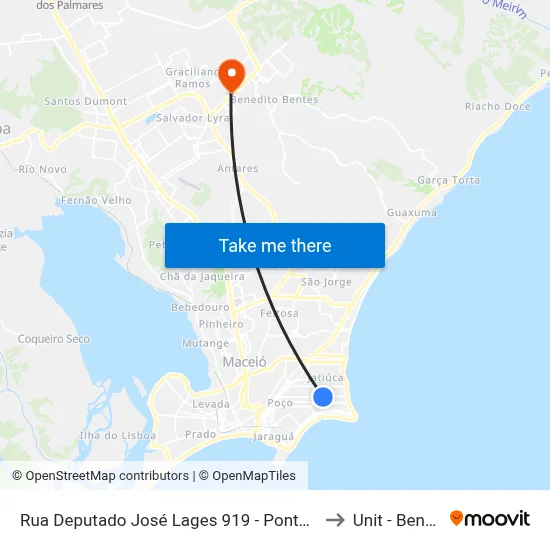 Rua Deputado José Lages 919 - Ponta Verde Maceió - Al 57035-330 Brasil to Unit - Benedito Bentes map