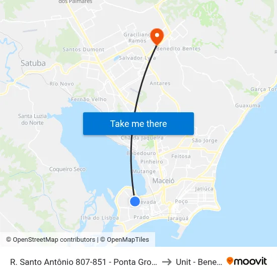 R. Santo Antônio 807-851 - Ponta Grossa Maceió - Al 57014-680 Brasil to Unit - Benedito Bentes map