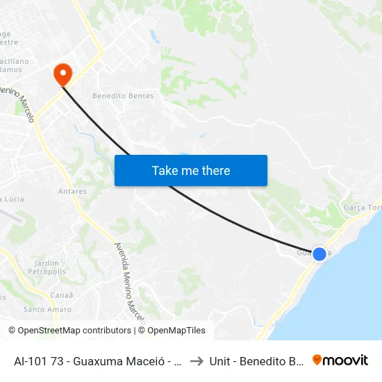 Al-101 73 - Guaxuma Maceió - Al Brasil to Unit - Benedito Bentes map