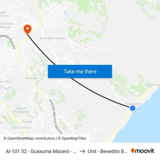 Al-101 32 - Guaxuma Maceió - Al Brasil to Unit - Benedito Bentes map