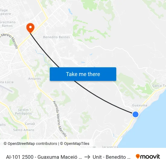 Al-101 2500 - Guaxuma Maceió - Al Brasil to Unit - Benedito Bentes map