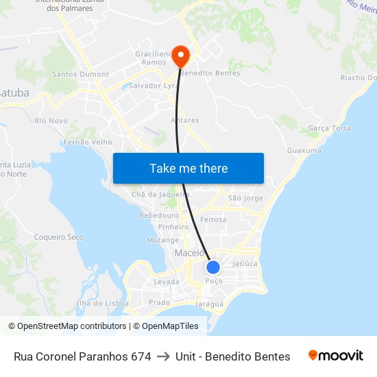 Rua Coronel Paranhos 674 to Unit - Benedito Bentes map