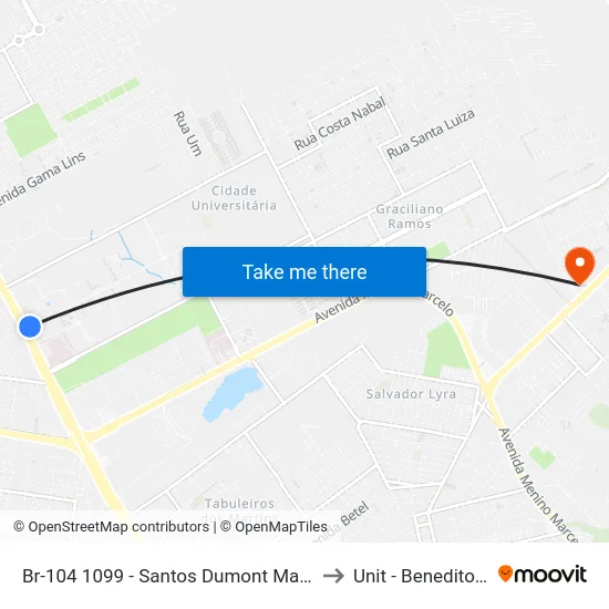 Br-104 1099 - Santos Dumont Maceió - Al Brasil to Unit - Benedito Bentes map