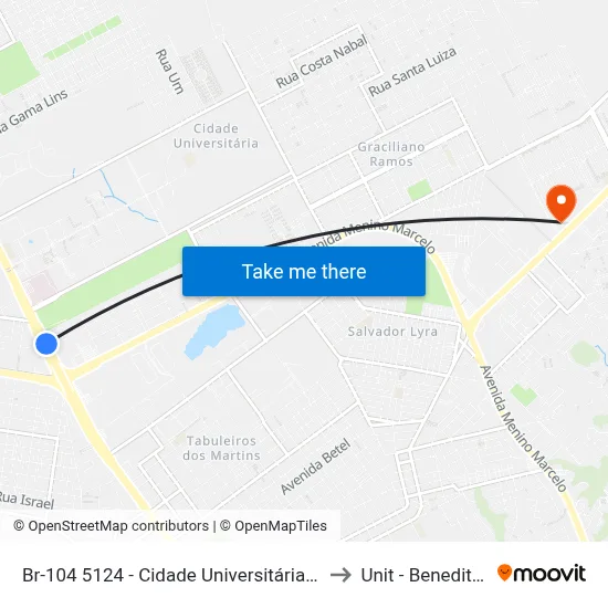 Br-104 5124 - Cidade Universitária Maceió - Al Brasil to Unit - Benedito Bentes map