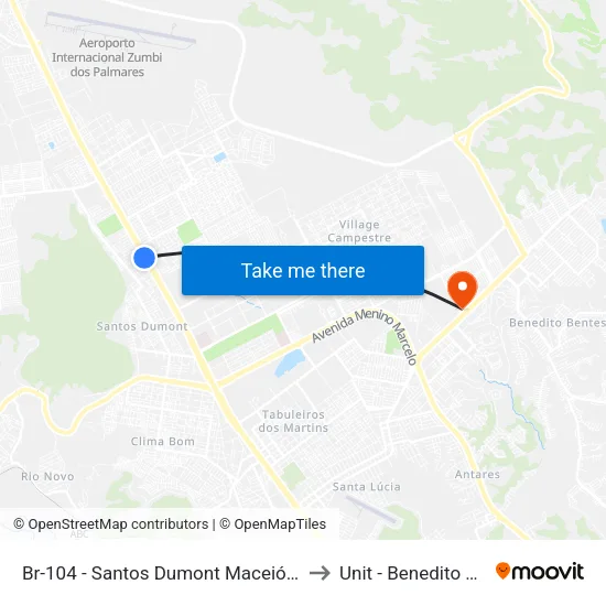 Br-104 - Santos Dumont Maceió - Al Brasil to Unit - Benedito Bentes map