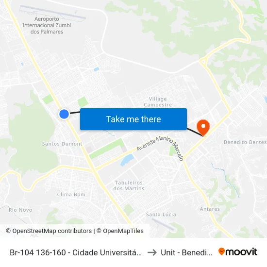Br-104 136-160 - Cidade Universitária Maceió - Al Brasil to Unit - Benedito Bentes map