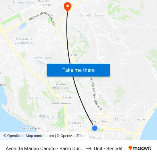 Avenida Márcio Canuto - Barro Duro Maceió - Al Brasil to Unit - Benedito Bentes map