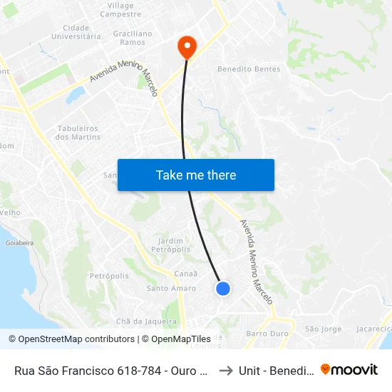 Rua São Francisco 618-784 - Ouro Preto Maceió - Al Brasil to Unit - Benedito Bentes map