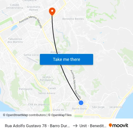 Rua Adolfo Gustavo 78 - Barro Duro Maceió - Al Brasil to Unit - Benedito Bentes map