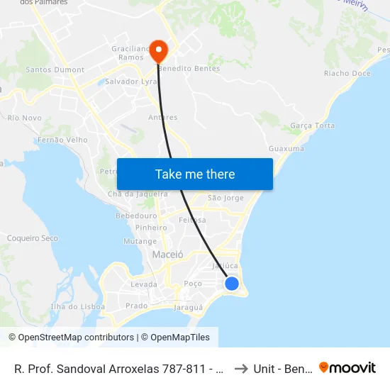 R. Prof. Sandoval Arroxelas 787-811 - Ponta Verde Maceió - Al 57035-230 Brasil to Unit - Benedito Bentes map