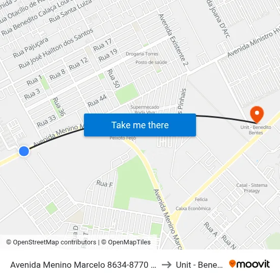 Avenida Menino Marcelo 8634-8770 - Barro Duro Maceió - Al Brasil to Unit - Benedito Bentes map