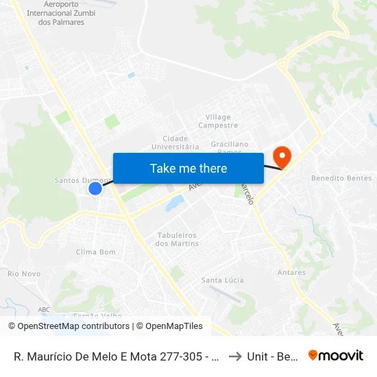 R. Maurício De Melo E Mota 277-305 - Santos Dumont Maceió - Al 57075-655 Brasil to Unit - Benedito Bentes map