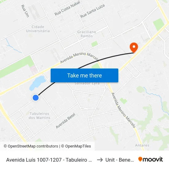 Avenida Luís 1007-1207 - Tabuleiro Do Martins Maceió - Al Brasil to Unit - Benedito Bentes map