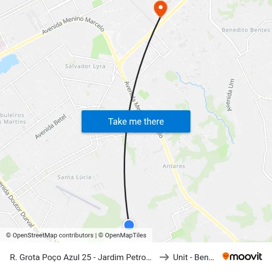 R. Grota Poço Azul 25 - Jardim Petropolis Maceió - Al 57080-635 Brazil to Unit - Benedito Bentes map