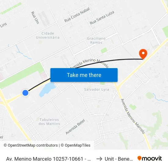 Av. Menino Marcelo 10257-10661 - Barro Duro Maceió - Al Brasil to Unit - Benedito Bentes map