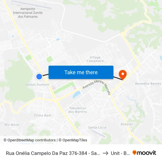 Rua Onélia Campelo Da Paz 376-384 - Santos Dumont Maceió - Al 57075-720 República Federativa Do Brasil to Unit - Benedito Bentes map