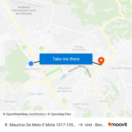 R. Maurício De Melo E Mota 1017-1059 - Santos Dumont Maceió - Al Brasil to Unit - Benedito Bentes map