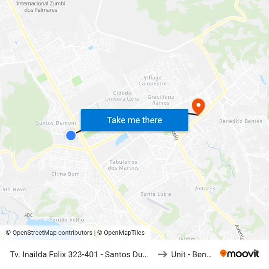 Tv. Inailda Felix 323-401 - Santos Dumont Maceió - Al 57075-520 Brasil to Unit - Benedito Bentes map