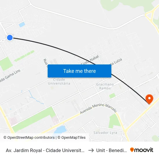 Av. Jardim Royal - Cidade Universitária Maceió - Al Brasil to Unit - Benedito Bentes map