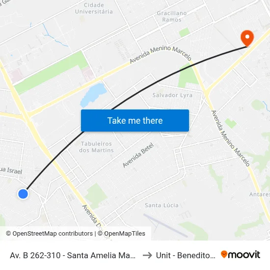Av. B 262-310 - Santa Amelia Maceió - Al Brasil to Unit - Benedito Bentes map