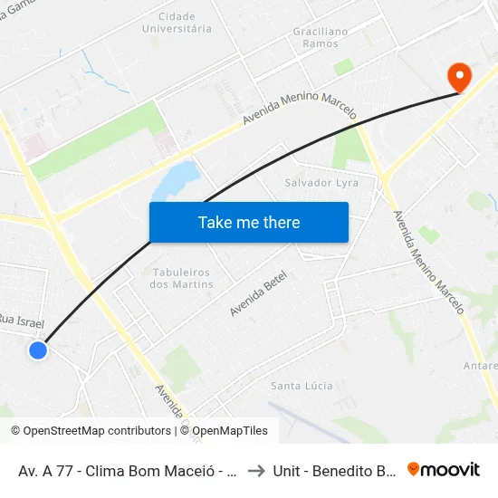 Av. A 77 - Clima Bom Maceió - Al Brasil to Unit - Benedito Bentes map