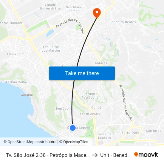 Tv. São José 2-38 - Petrópolis Maceió - Al 57062-770 Brasil to Unit - Benedito Bentes map