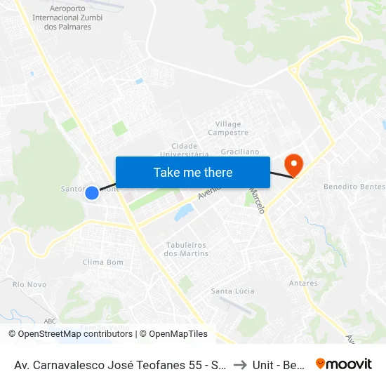 Av. Carnavalesco José Teofanes 55 - Santos Dumont Maceió - Al 57075-530 Brasil to Unit - Benedito Bentes map