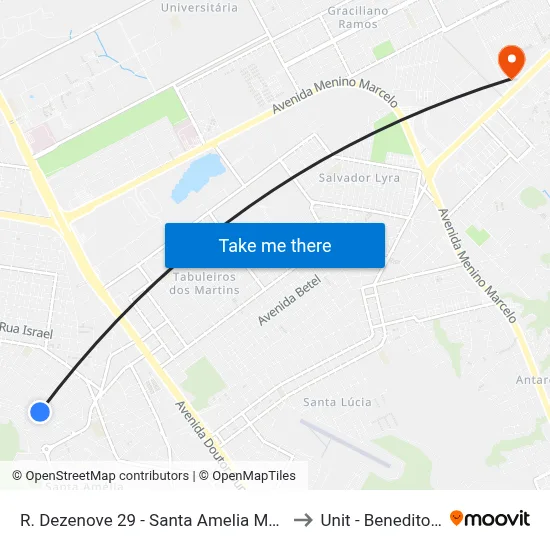 R. Dezenove 29 - Santa Amelia Maceió - Al Brasil to Unit - Benedito Bentes map