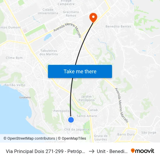 Via Principal Dois 271-299 - Petrópolis Maceió - Al Brasil to Unit - Benedito Bentes map