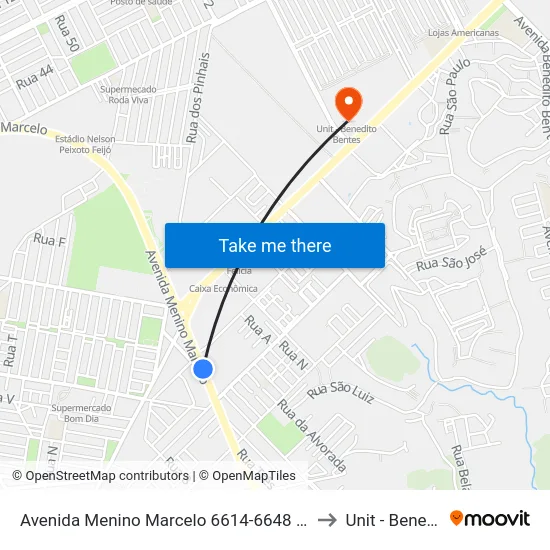 Avenida Menino Marcelo 6614-6648 - Barro Duro Maceió - Al Brasil to Unit - Benedito Bentes map