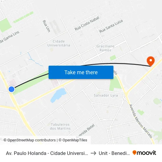 Av. Paulo Holanda - Cidade Universitária Maceió - Al Brasil to Unit - Benedito Bentes map