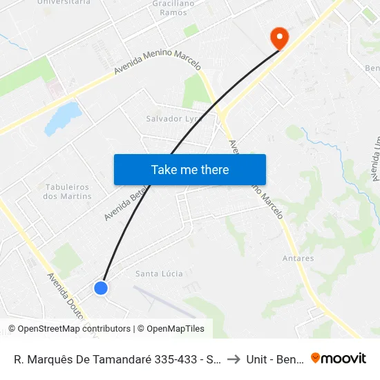 R. Marquês De Tamandaré 335-433 - Santa Lúcia Maceió - Al 57082-090 Brasil to Unit - Benedito Bentes map