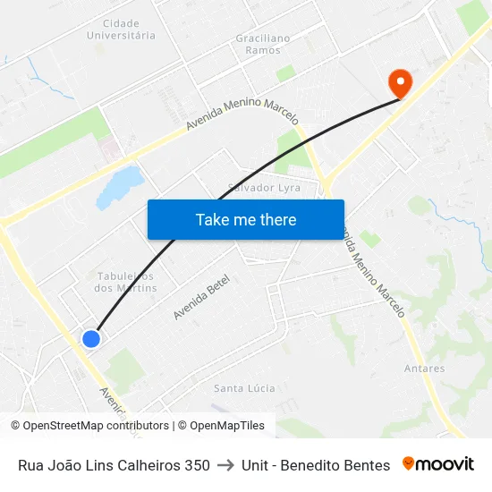 Rua João Lins Calheiros 350 to Unit - Benedito Bentes map