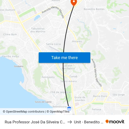 Rua Professor José Da Silveira Camerino 994 to Unit - Benedito Bentes map