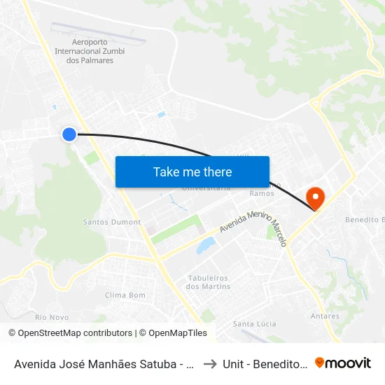 Avenida José Manhães Satuba - Alagoas Brasil to Unit - Benedito Bentes map